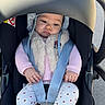 Abby participe au concours pour gagner de l'argent avec cette photo : baby, car_seat, infant, child, clothing, pink_sweater, white_pants, red_hearts, blue_harness, fur_vest, hat, sitting, hands, face, outdoor, safety, seatbelt, closeup, young_child, winter_wear