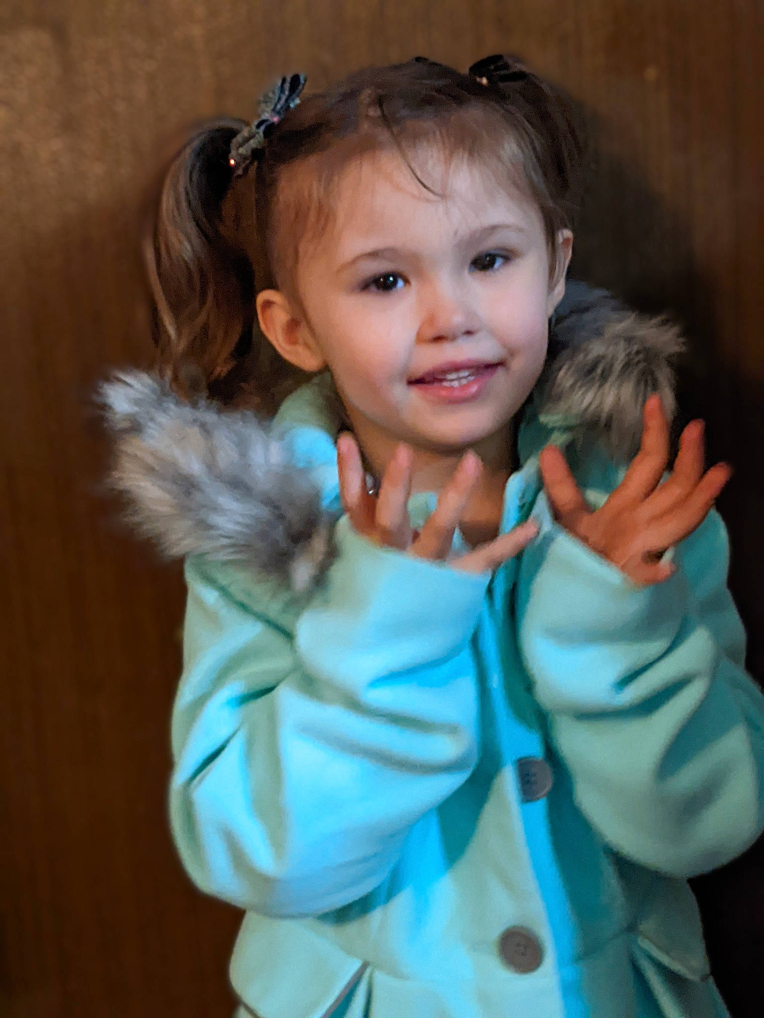 Rhilynn joined the competition — help win amazing prizes! beauty, brown_hair, child, ear, electric_blue, eye, fun, gesture, hair, hand, happy, head, iris, jewellery, joy, long_hair, outerwear, person, skin, sleeve