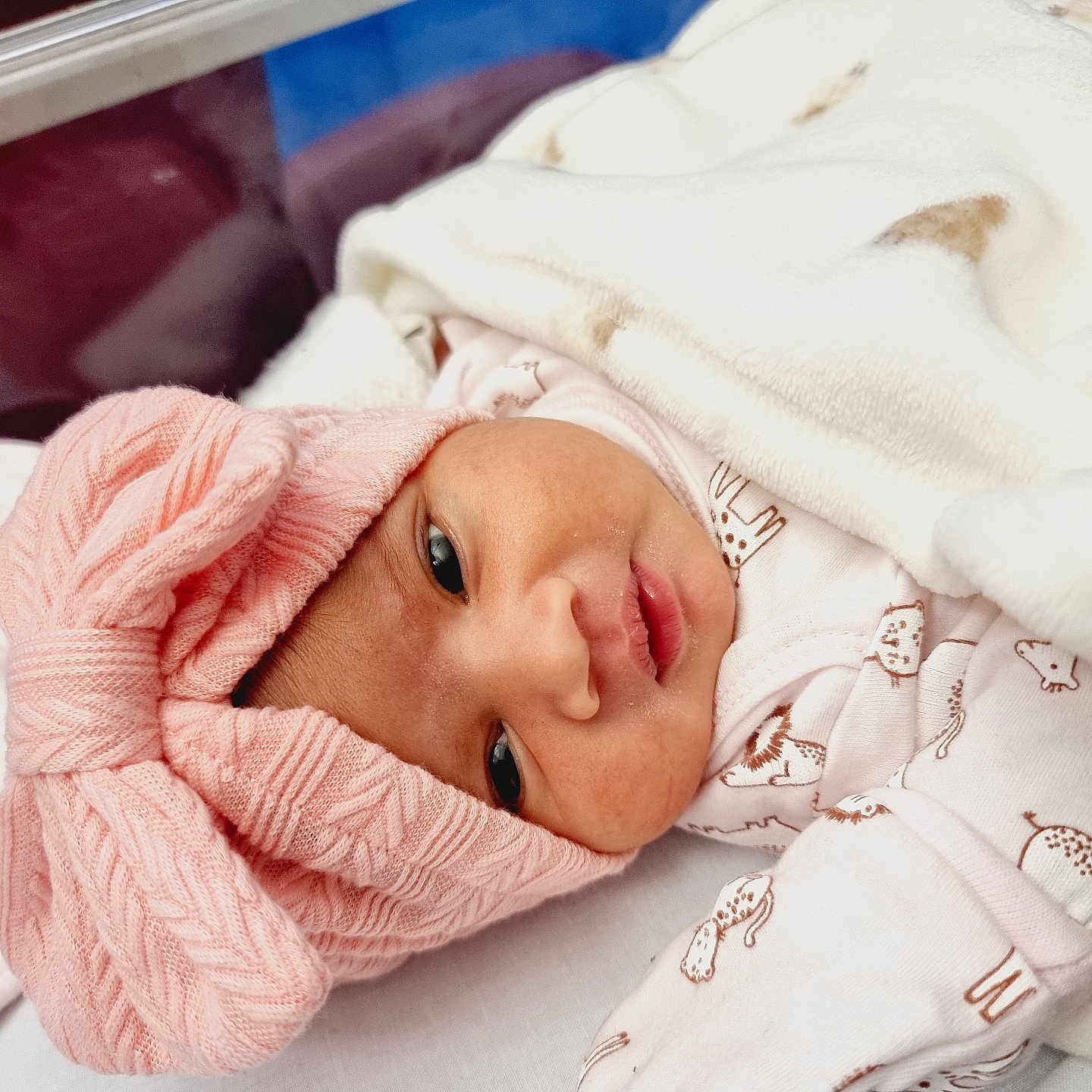 Mehrima joined the competition — help win amazing prizes! baby, bed, blanket, bonnet, cap, clothing, crib, face, furniture, happy, hat, head, knitwear, newborn, person, photography, portrait, sleeping, smile, sweater