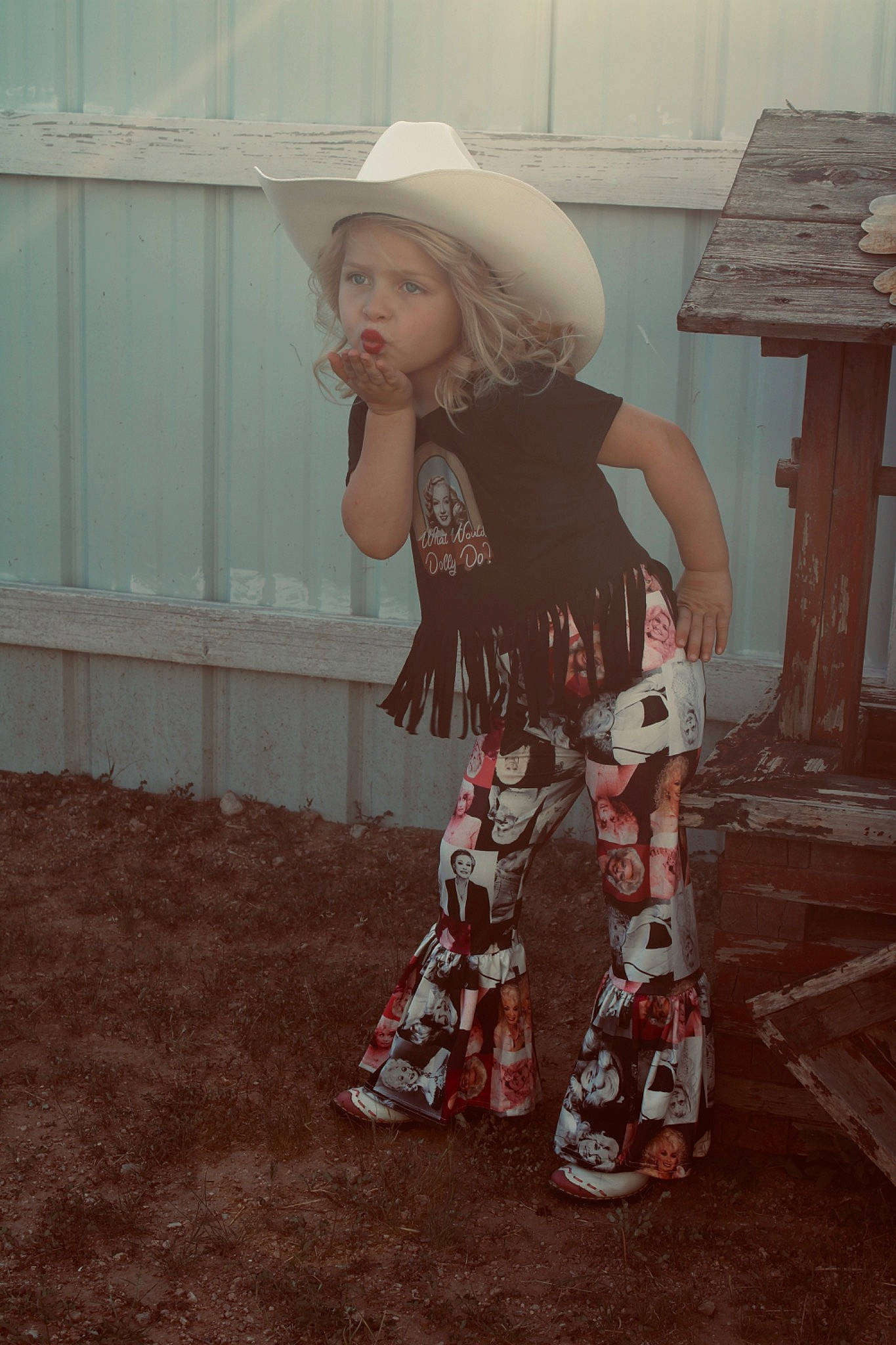 Alize joined the competition — help win amazing prizes! cap, carmine, child, costume, cowboy_hat, fashion_accessory, fashion_design, fence, flooring, fun, grass, hat, headwear, human_leg, pattern, person, sitting, sun_hat, toddler, vintage_clothing