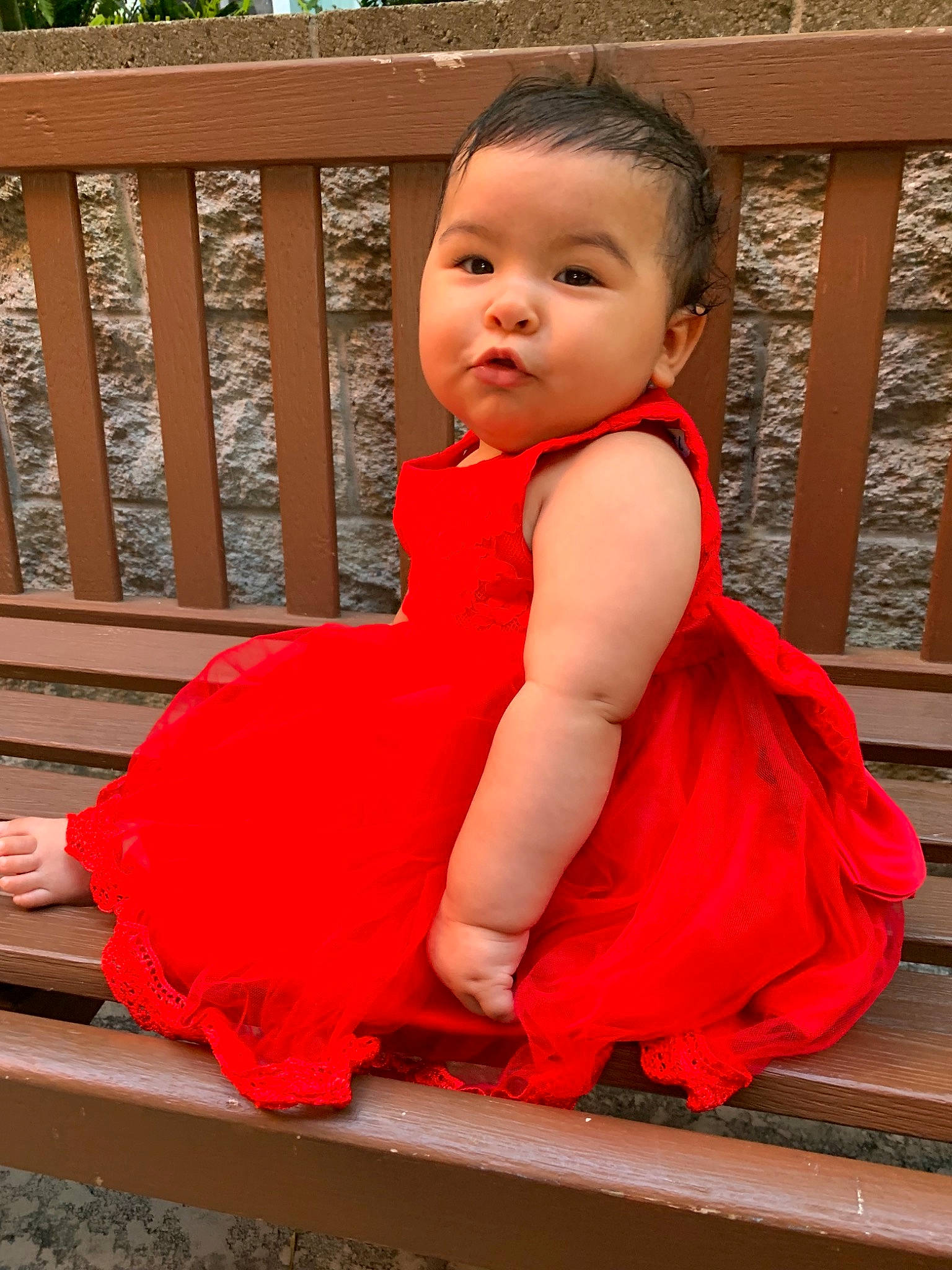 Bella Rose is registered to the contest to win money with this photo: baby_toddler_clothing, child, child_model, clothing, dress, person, red, sitting, toddler