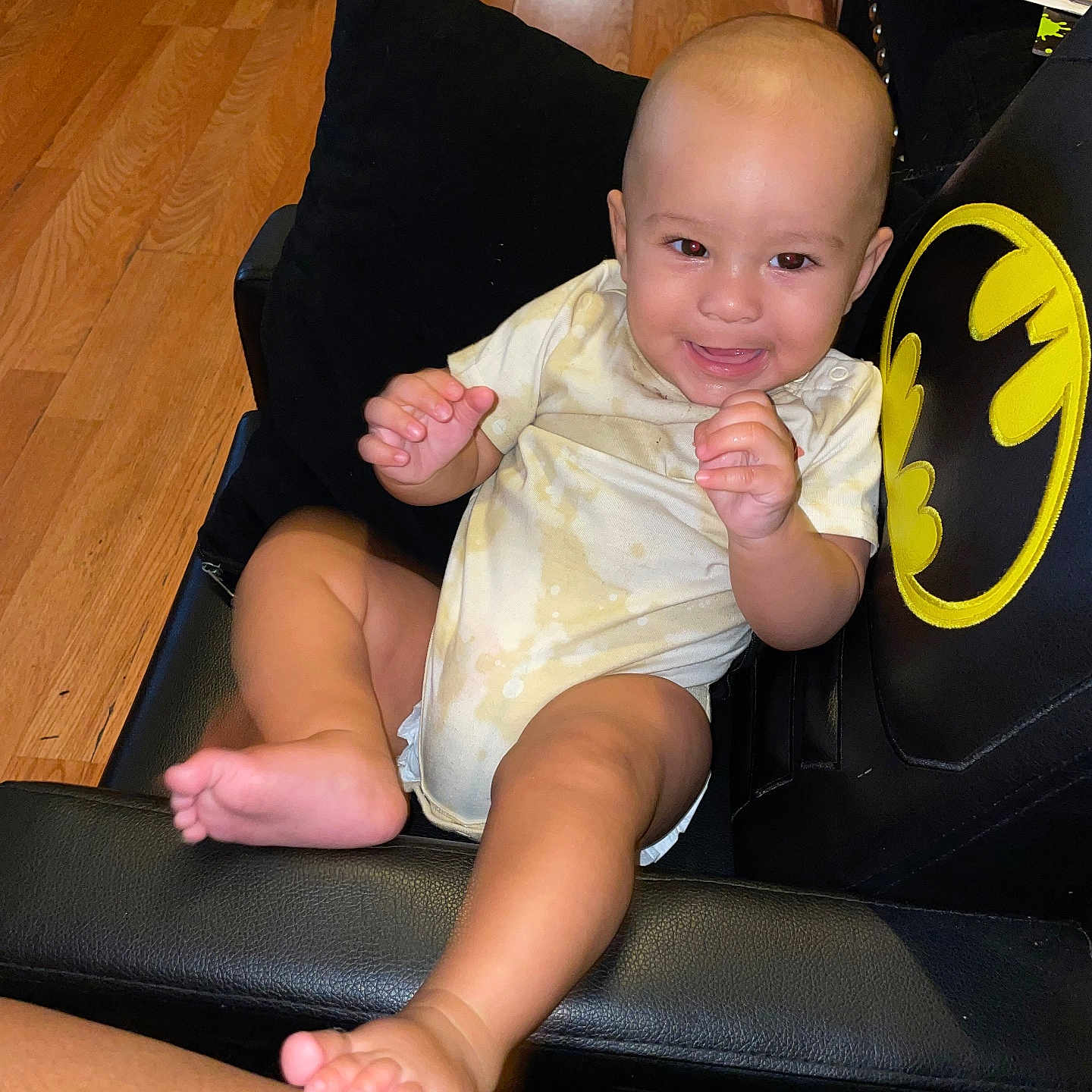 Lee joined the competition — help win amazing prizes! baby, bodypart, chair, clothing, couch, cushion, diaper, face, finger, furniture, hand, hardwood, head, homedecor, person, photography, portrait, shorts, sitting, wood