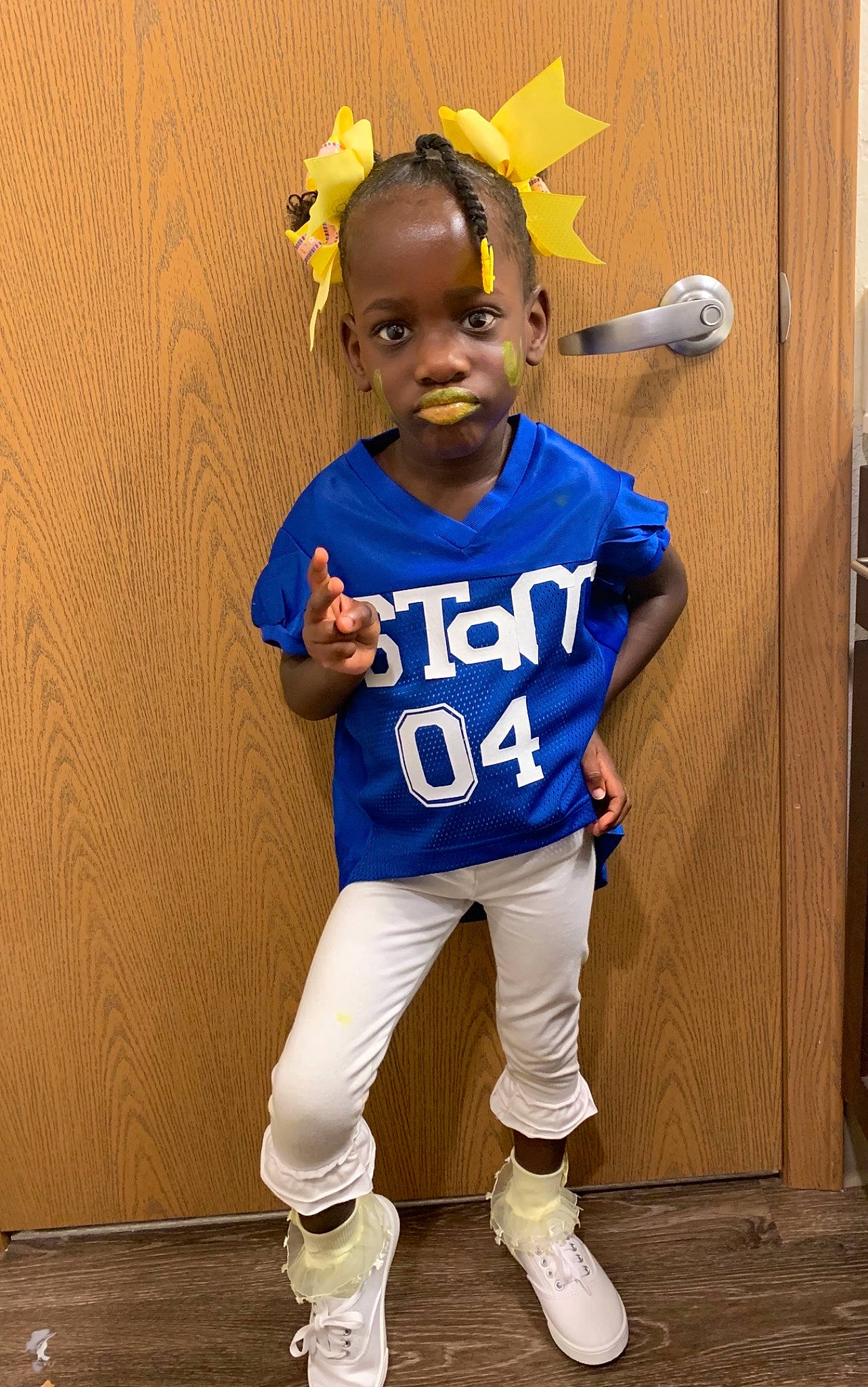 Starr joined the competition — help win amazing prizes! blue, child, cool, costume, footwear, fun, jeans, person, play, shoe, sleeve, sportswear, standing, style, t_shirt, toddler, white, yellow