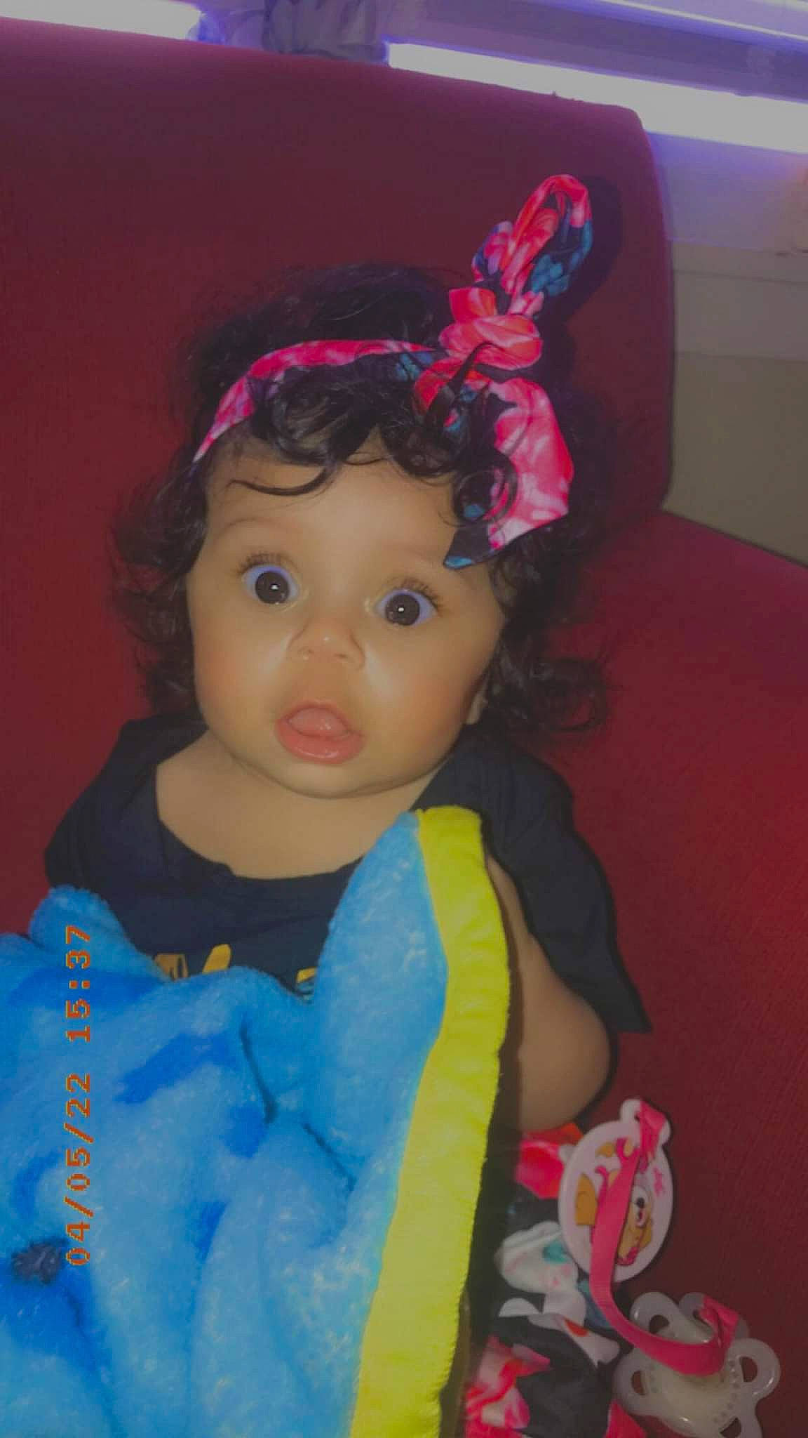 Alanah joined the competition — help win amazing prizes! arm, baby_toddler_clothing, cheek, chin, eye, eyebrow, eyelash, hair, happy, headband, headpiece, headwear, human_body, iris, lip, neck, nose, person, pink, purple