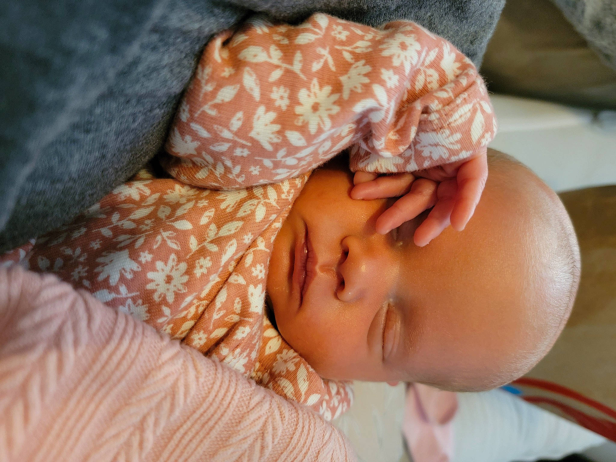 Charlotte is registered to the contest to win money with this photo: abdomen, baby, baby_products, baby_sleeping, baby_toddler_clothing, cap, child, comfort, fashion_accessory, hand, hat, lip, nail, nose, orange, pattern, peach, person, portrait_photography, skin