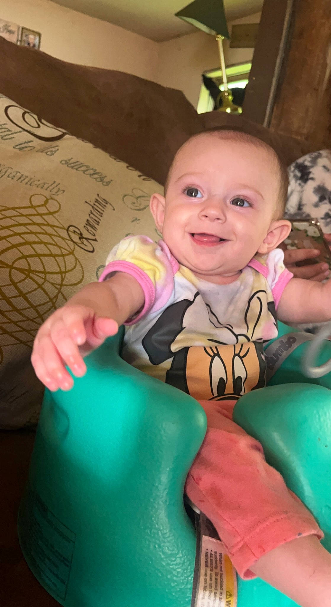 Esther joined the competition — help win amazing prizes! baby, baby_toddler_clothing, cheek, child, comfort, face, facial_expression, finger, fun, happy, head, joy, leisure, mouth, person, pink, purple, recreation, sitting, skin