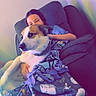 dog, person, blanket, armchair, indoor, cozy, relaxed, snuggling, pet, furniture, casual, comfort, home, couch, resting, animal, companion, friendship, warm, portrait