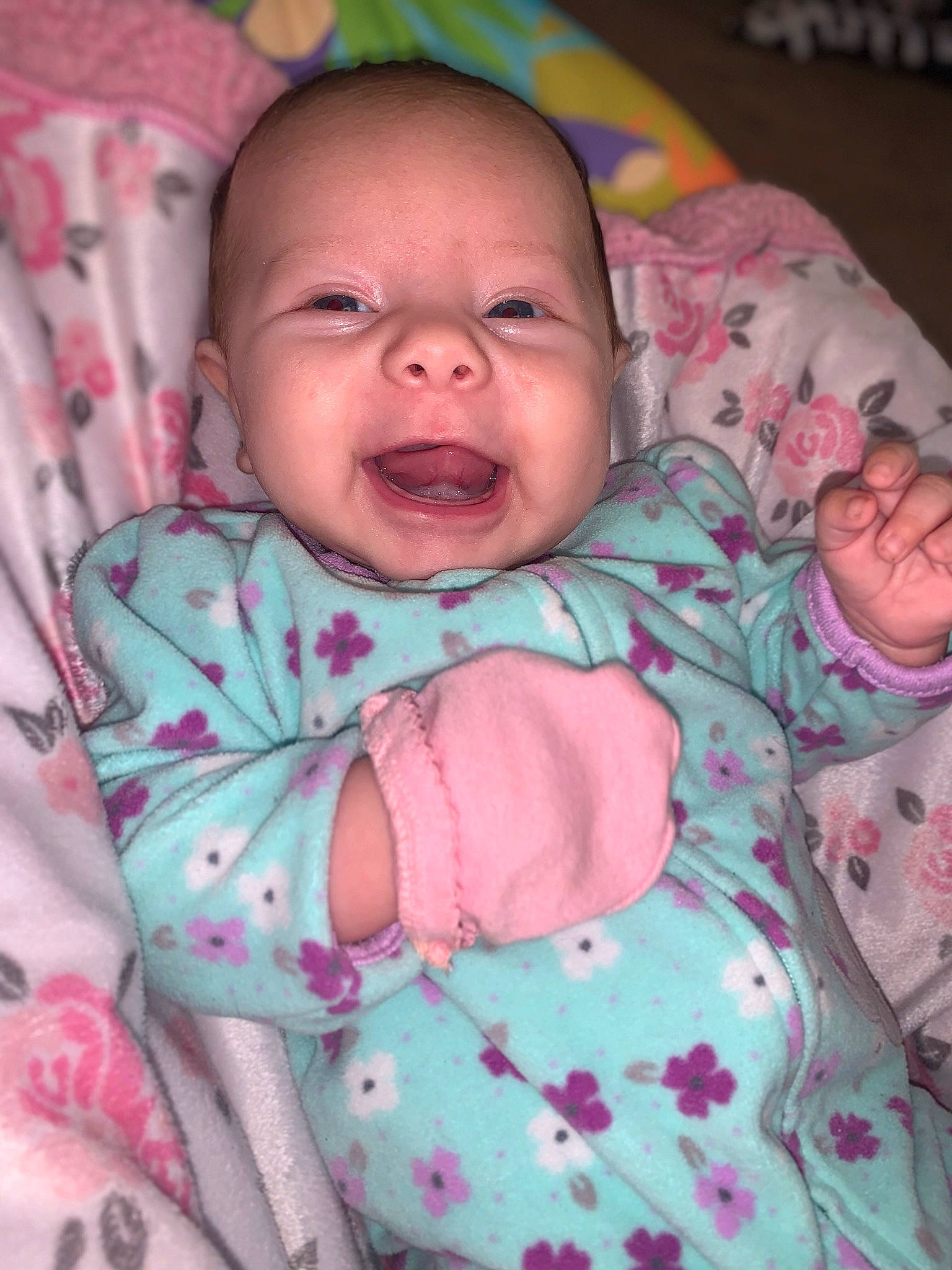 Mariana is registered to the contest to win money with this photo: baby, bedtime, cheek, child, eye, face, facial_expression, head, lip, mouth, nose, person, pink, skin, smile, toddler