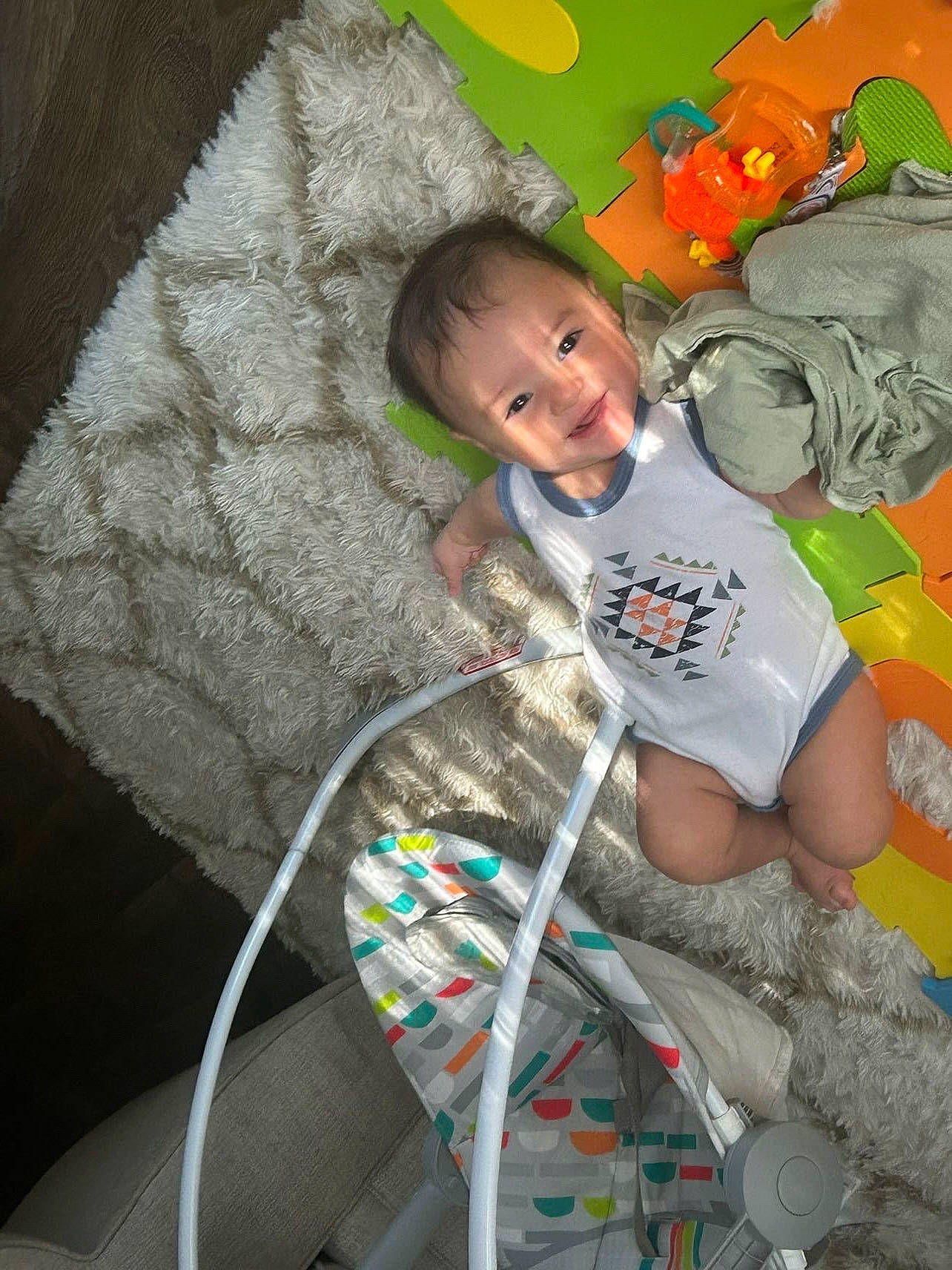 Amari is registered to the contest to win money with this photo: baby, bed, bedroom, blanket, clothing, couch, cushion, face, furniture, head, homedecor, indoors, newborn, person, photography, portrait, quilt, sitting, t_shirt, toy