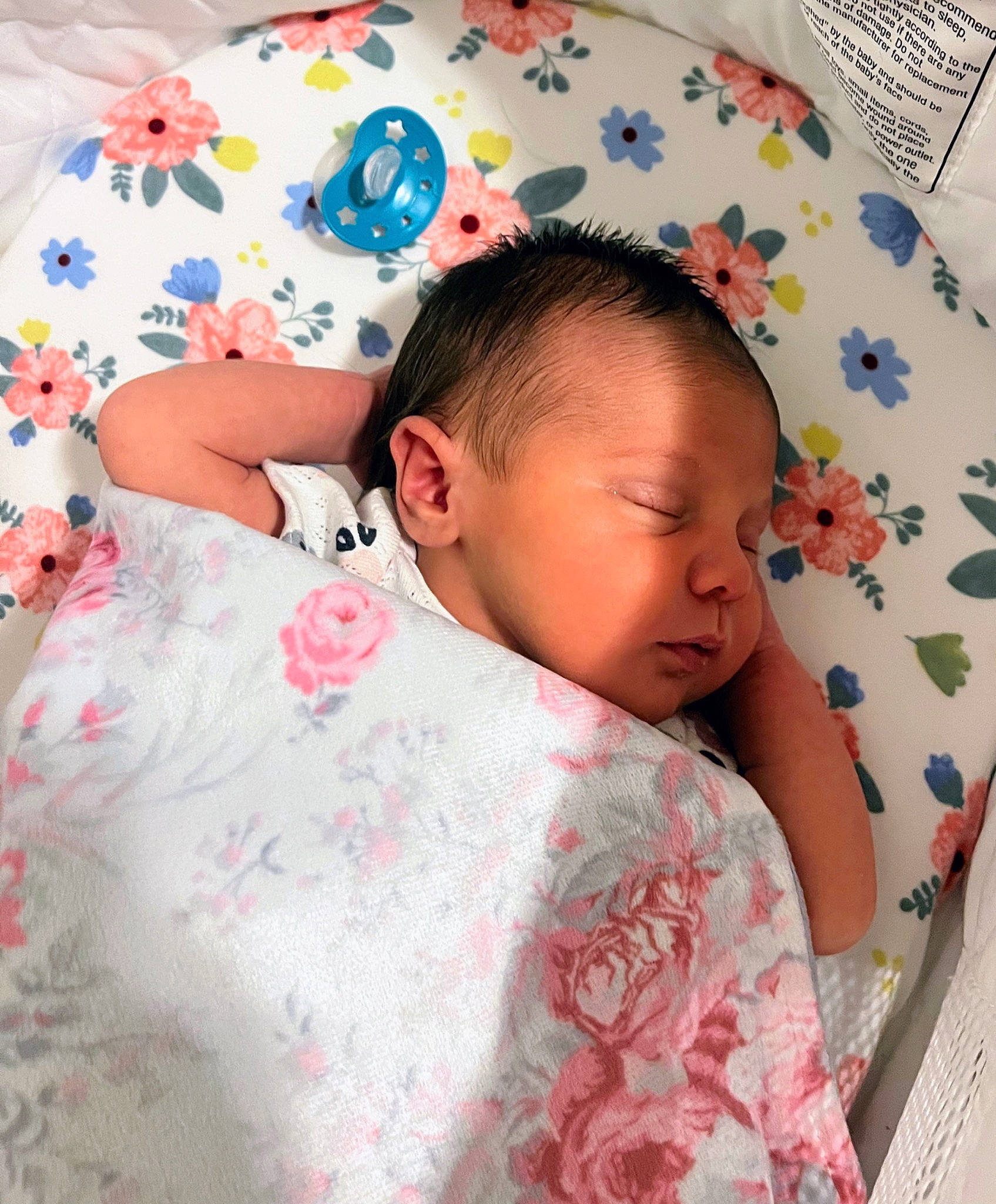 Amaya joined the competition — help win amazing prizes! baby, baby_sleeping, baby_toddler_clothing, bedding, cheek, chin, comfort, facial_expression, hairstyle, happy, human, linens, neck, pattern, person, pink, skin, sleeve, t_shirt, textile