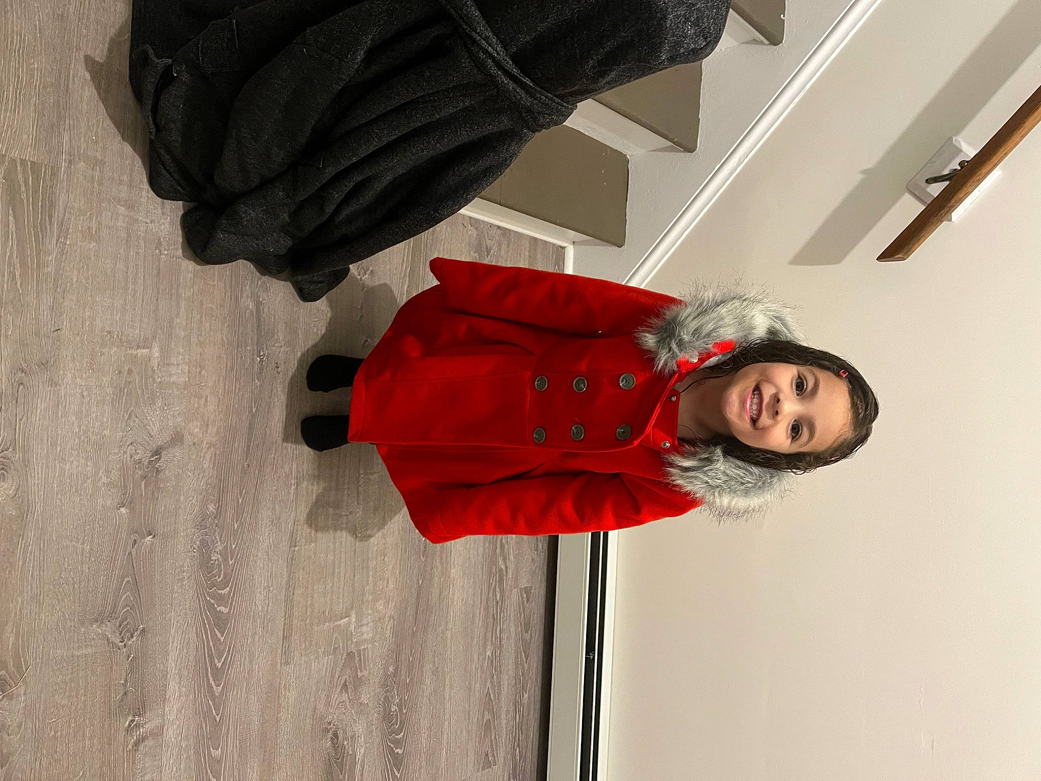 Tiana joined the competition — help win amazing prizes! carmine, child, concrete, coquelicot, electric_blue, floor, flooring, fun, human_leg, joy, magenta, pattern, person, shadow, sleeve, smile, tints_and_shades, toddler, winter, wood