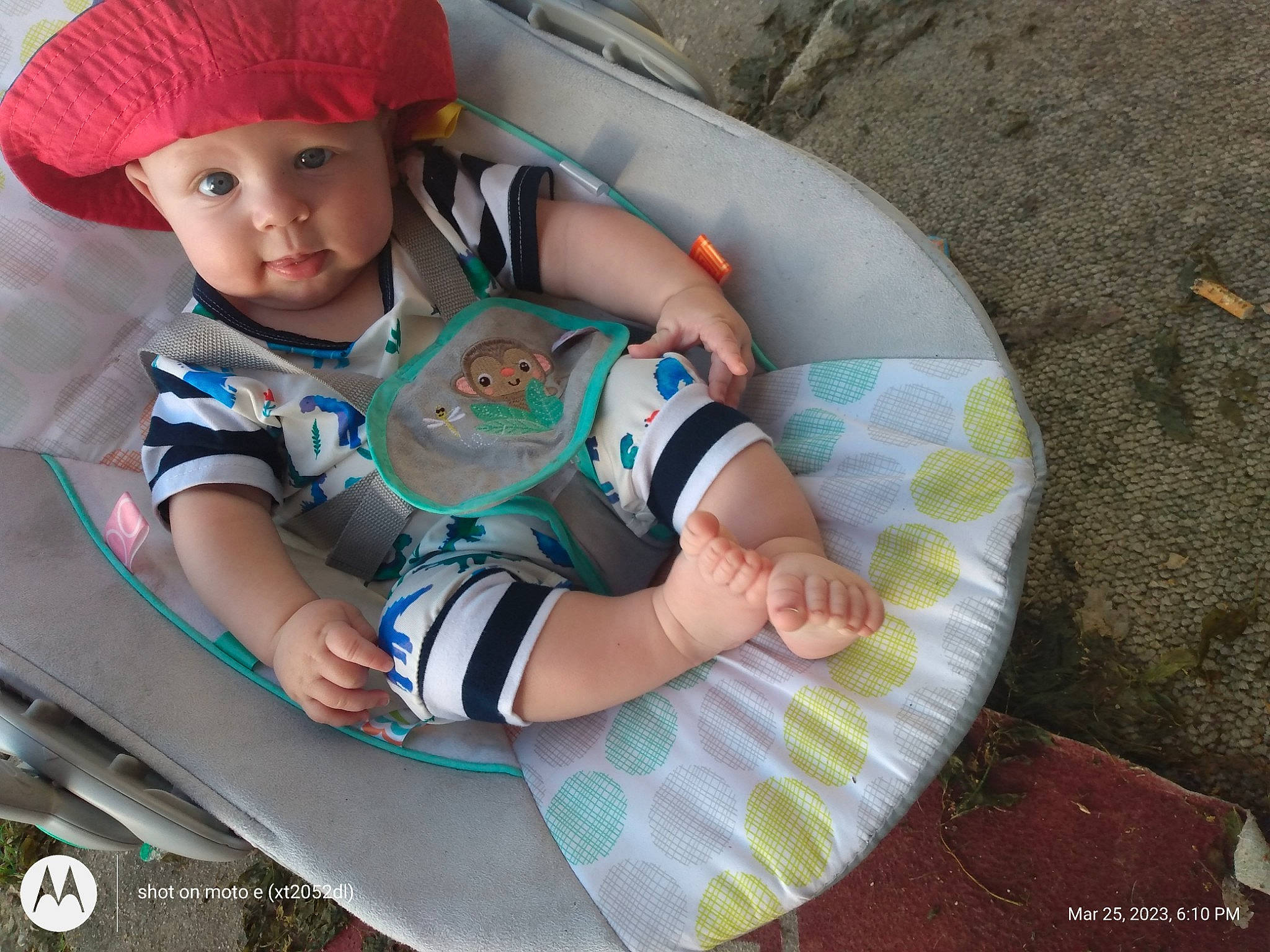 Klayton joined the competition — help win amazing prizes! baby, baby_products, baby_toddler_clothing, baseball_cap, cap, child, electric_blue, fun, headwear, human_leg, leisure, pattern, person, personal_protective_equipment, recreation, sitting, sleeve, sock, sun_hat, t_shirt