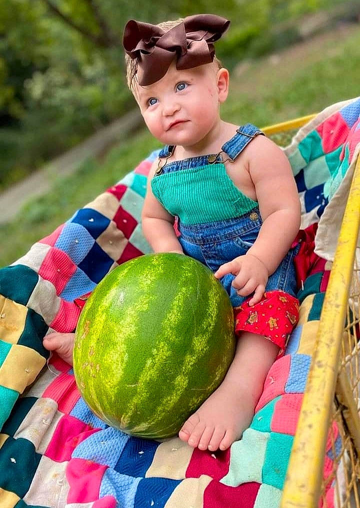 Jaycelynn joined the competition — help win amazing prizes! baby_toddler_clothing, child, citrullus, fruit, fun, grass, green, happy, headwear, leisure, local_food, melon, natural_foods, people_in_nature, person, photograph, plant, snapshot, squash, toddler