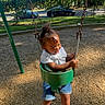 King is registered to the contest to win money with this photo: casual_clothing, child, daytime, fence, fun, grass, happy, nature, outdoor, park, person, playground, playing, shoes, smiling, summer, sunlight, swing, toddler, trees