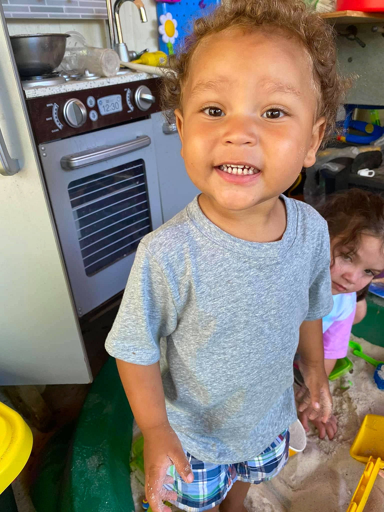 Brentlee joined the competition — help win amazing prizes! blue, child, cooking, cooktop, fun, gas, gas_stove, hairstyle, happy, head, home_appliance, joy, kitchen, kitchen_appliance, kitchen_stove, major_appliance, person, smile, standing, stove