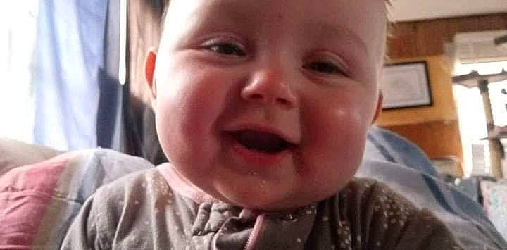 Madeline joined the competition — help win amazing prizes! baby, baby_laughing, cheek, ear, eyebrow, eyelash, forehead, happy, human_body, iris, jaw, lip, mouth, neck, nose, person, skin, smile, toddler, tongue