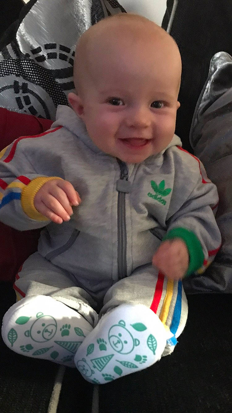 Kayden is registered to the contest to win money with this photo: baby, baby_toddler_clothing, cheek, child, joy, person, play, sitting, toddler