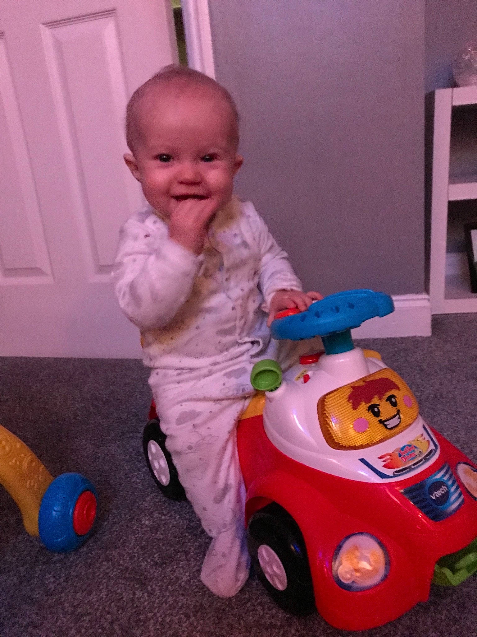 Kayden joined the competition — help win amazing prizes! baby, baby_playing_with_toys, baby_toys, child, joy, person, play, playset, product, riding_toy, toddler, toy, toy_vehicle, vehicle
