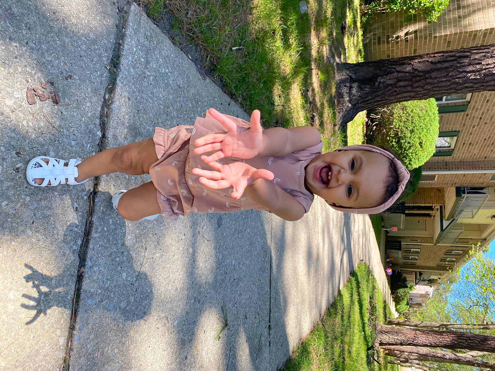 Iris joined the competition — help win amazing prizes! child, foot, fun, grass, happy, human_leg, leaf, leisure, people_in_nature, person, plant, shorts, sidewalk, summer, thigh, toddler, tree, vacation, vertebrate, walking_shoe