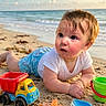 Alexandro is registered to the contest to win money with this photo: baby, beach, blue_sky, bucket, child, clouds, dump_truck, ocean, outdoor, playing, sand, shorts, shovel, starfish_toy, summer, sunlight, toys, water, waves, white_shirt