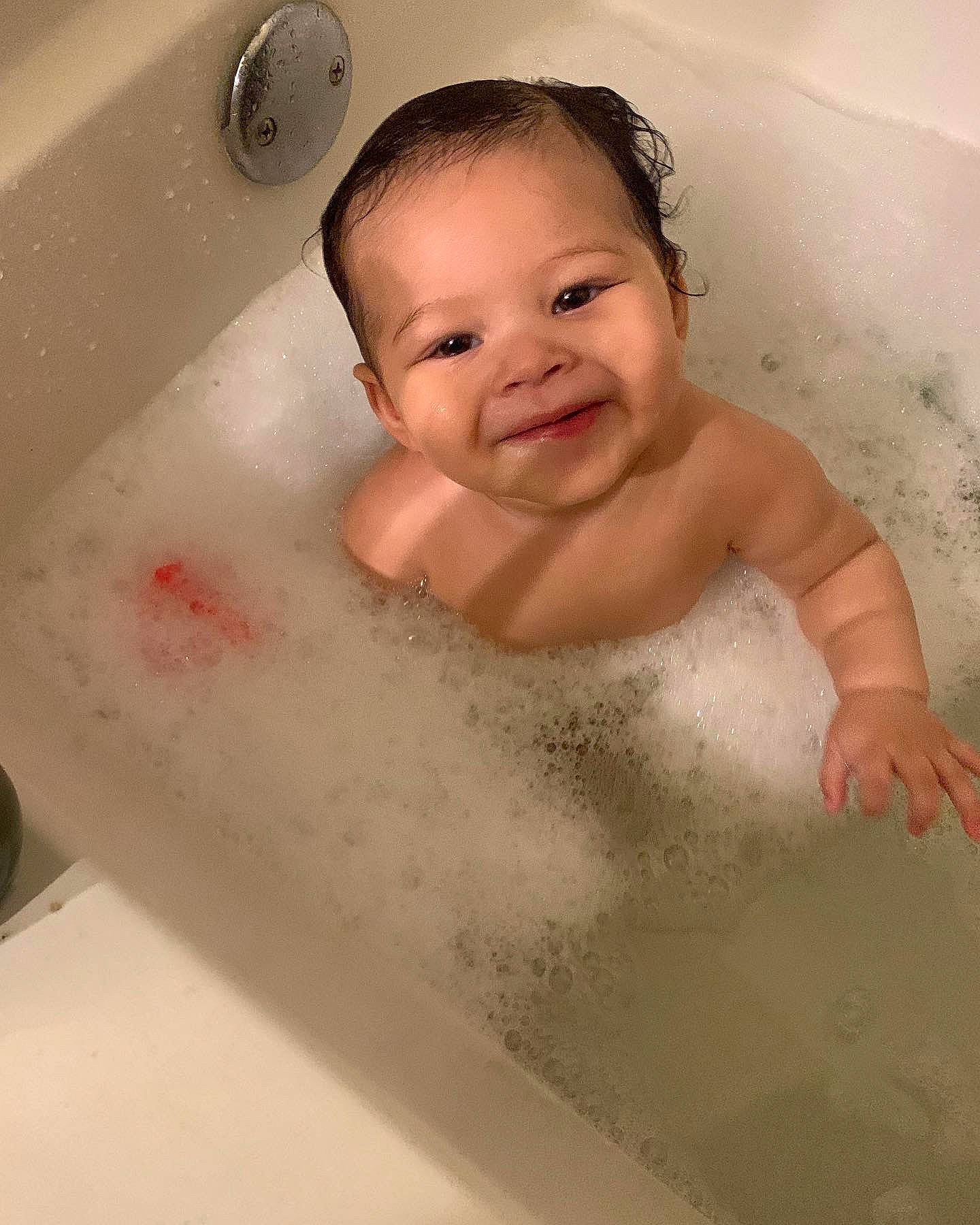 Kimberlee joined the competition — help win amazing prizes! baby, baby_bathing, bathing, bathroom, bathtub, chest, child, circle, composite_material, fluid, foam, fun, happy, joy, liquid, person, plumbing, plumbing_fixture, skin, smile