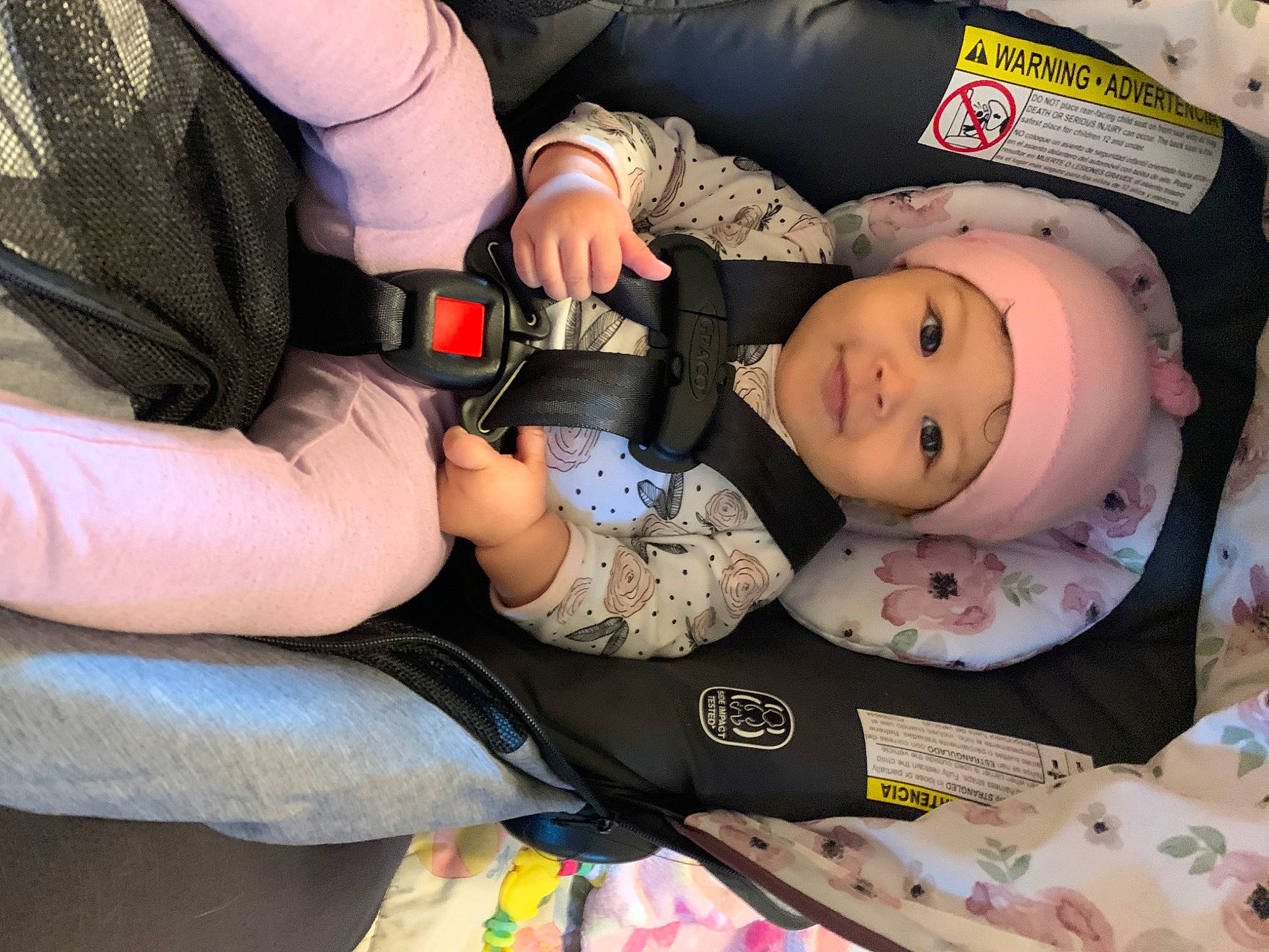 Kimberlee is registered to the contest to win money with this photo: arm, baby, baby_products, baby_toddler_clothing, child, clothing, comfort, elbow, finger, gesture, hand, happy, hat, headwear, joy, nail, person, skin, smile, thumb