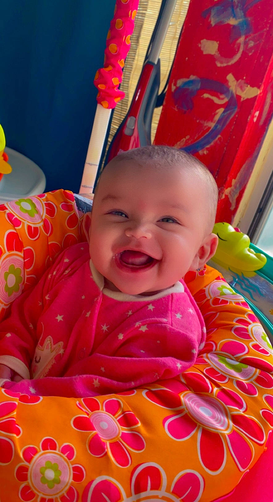 Halo joined the competition — help win amazing prizes! baby, baby_products, baby_toddler_clothing, cheek, child, chin, eye, fun, happy, head, magenta, nose, orange, person, pink, red, skin, smile, textile, toddler