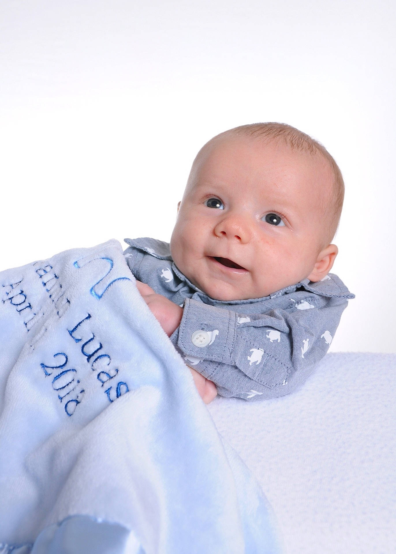 Gannon is registered to the contest to win money with this photo: boy, child, face, head, infant, person, product, smile, textile, toddler