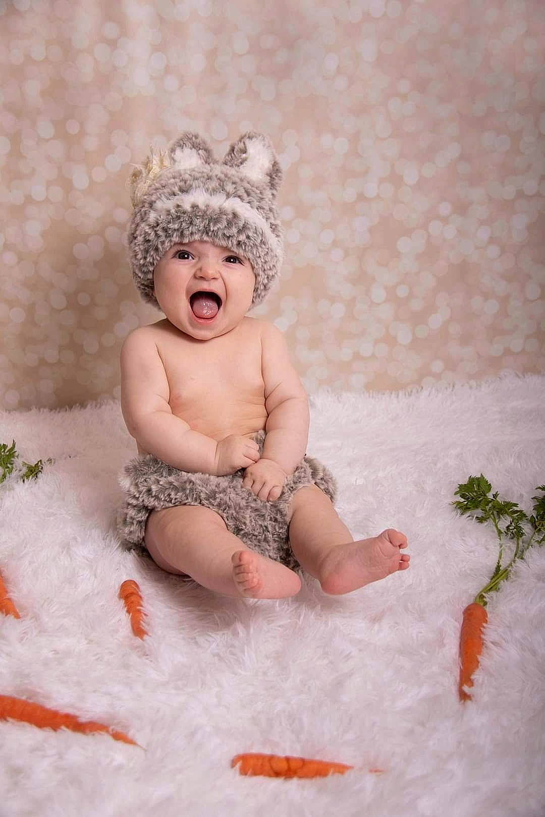 Luciana joined the competition — help win amazing prizes! baby, baby_toddler_clothing, child, embellishment, face, fashion_accessory, finger, flash_photography, flooring, fun, fur, happy, headband, headpiece, headwear, jewellery, person, plant, sitting, skin
