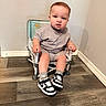Xander joined the competition — help win amazing prizes! toddler, child, sitting, chair, sneakers, grey_clothing, indoor, wood_floor, curious, baby, small_chair, wall, flooring, person, footwear, casual, cute, portrait, young_child, home