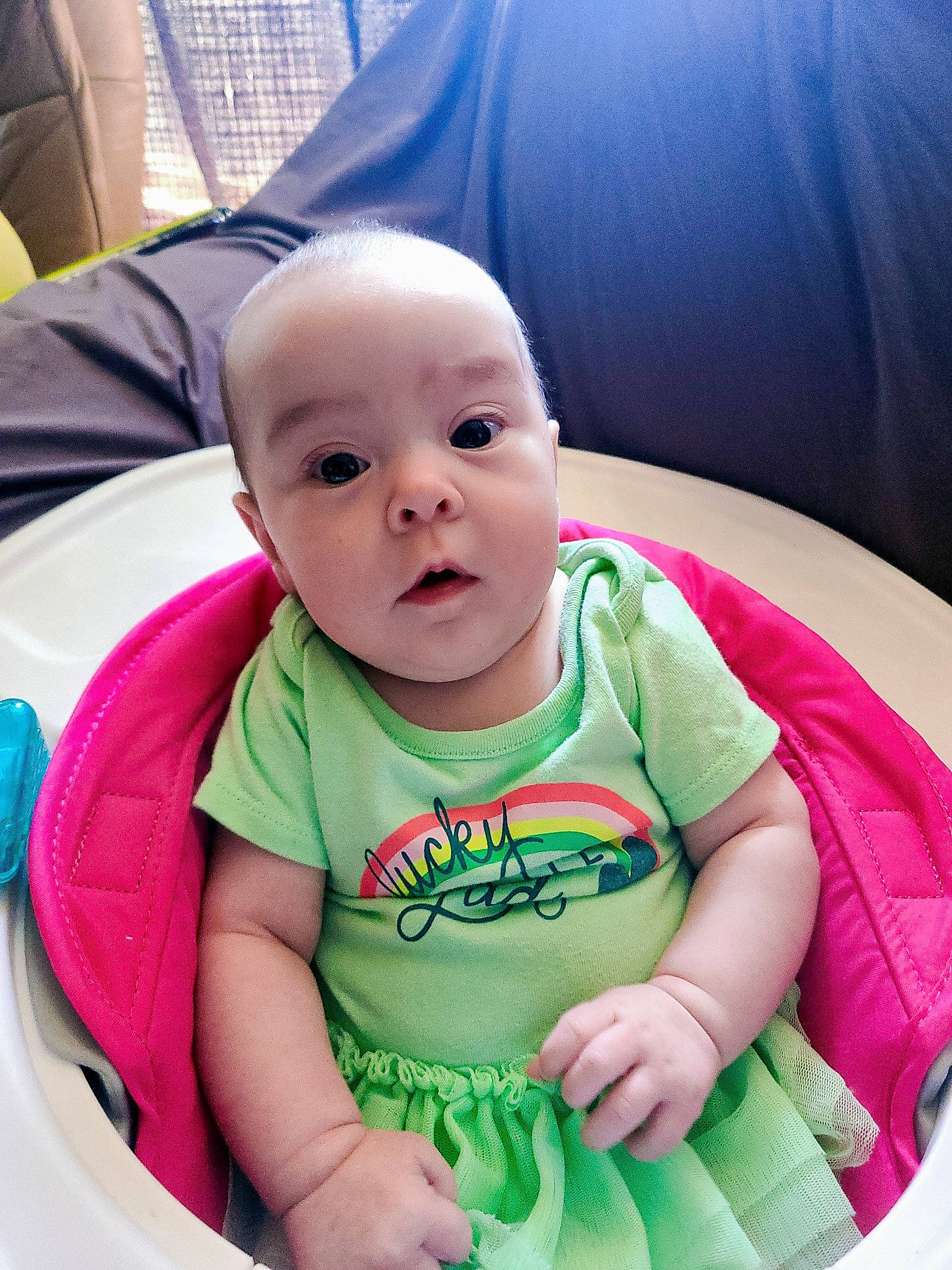 Sofia joined the competition — help win amazing prizes! baby, baby_carriage, baby_toddler_clothing, bib, blue, cheek, child, comfort, eye, eyebrow, finger, happy, iris, lip, mouth, nose, person, pink, skin, sleeve