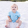 baby, barefoot, beach, blue_shirt, child, cute, grass, happy, infant, nature, outdoor, playful, portrait, sand, sitting, skin, smile, summer, sunlight, young