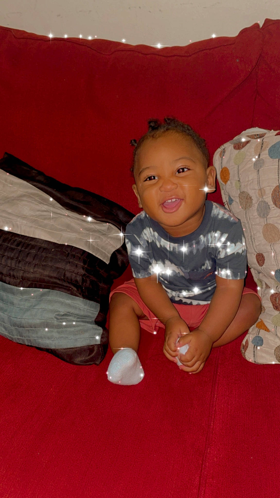 Emeries joined the competition — help win amazing prizes! baby, baby_toddler_clothing, child, comfort, floor, flooring, fun, hair, happy, head, human_leg, magenta, pattern, person, play, sitting, skin, sleeve, smile, thigh