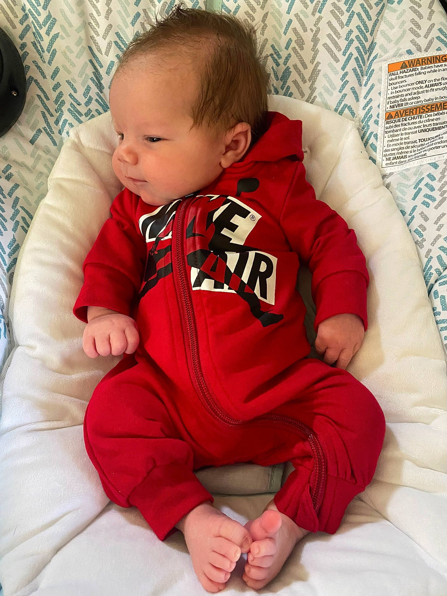 Kaiden joined the competition — help win amazing prizes! baby, baby_sleeping, baby_toddler_clothing, carmine, comfort, elbow, facial_expression, finger, hand, happy, head, linens, neck, pattern, person, sitting, sleeve, t_shirt, textile, thigh