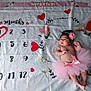 baby, infant, milestone_blanket, months, tutu, pink, headband, heart, floral, numbers, portrait, lying_down, cute, bellybutton, soft_fabric, adorable, indoor, props, celebration, girl