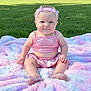 baby, child, infant, pink_clothing, headband, blanket, grass, outdoor, sunny, park, butterfly, cute, smiling, sitting, footwear, nature, greenery, portrait, sparkly, happy