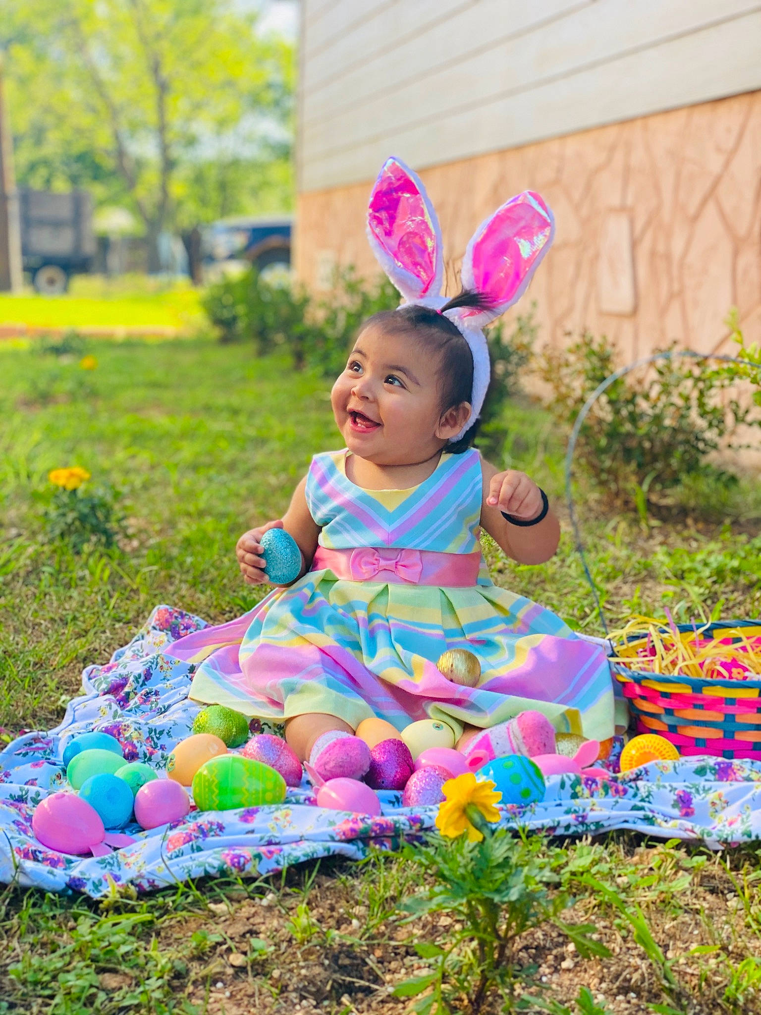 Joanna is registered to the contest to win money with this photo: baby, birthday, child, dress, easter, easter_bunny, grass, happy, holiday, meadow, party, person, photography, pink, plant, play, recreation, smile, spring, toddler