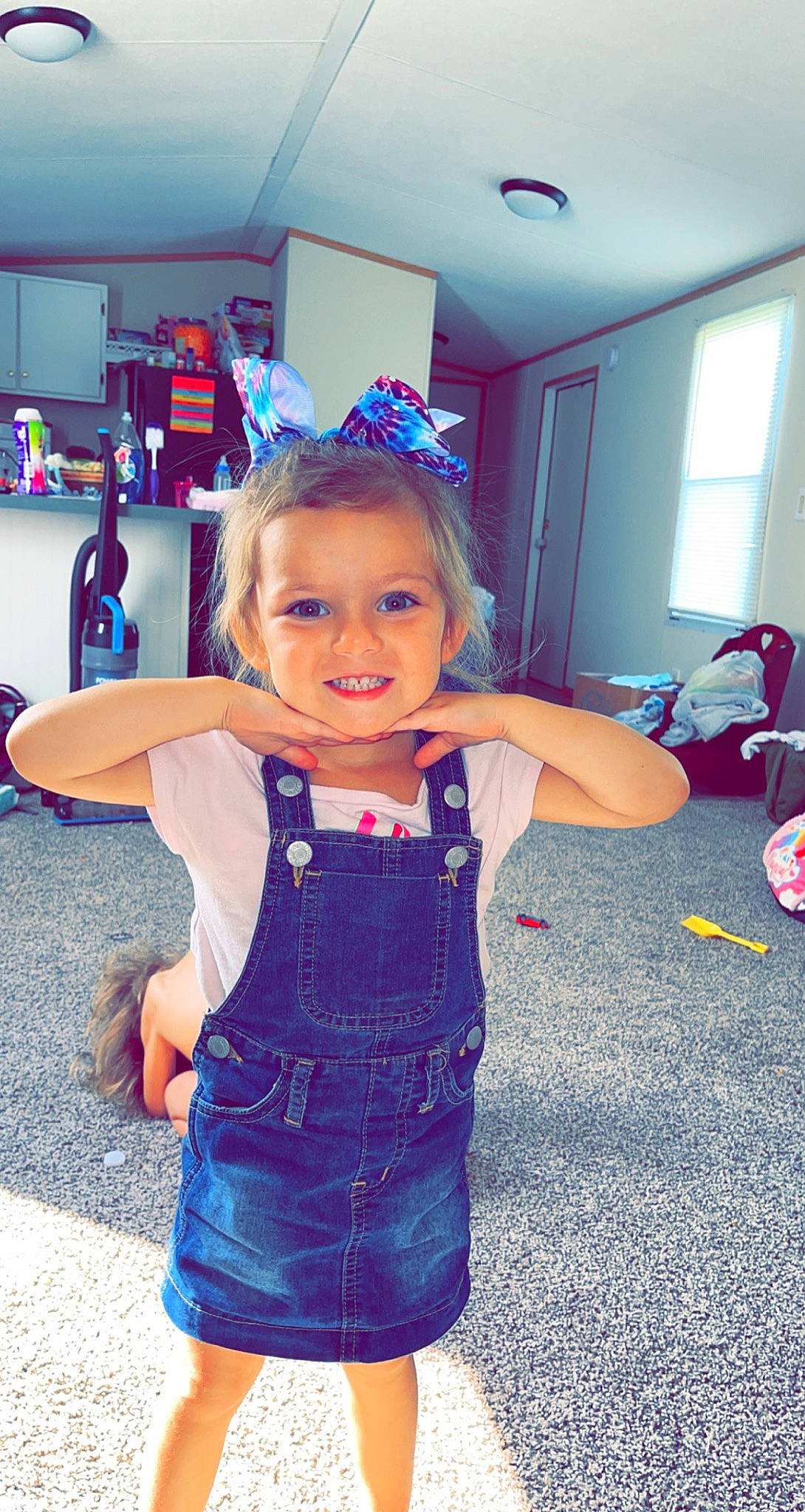 Bryna joined the competition — help win amazing prizes! baby_toddler_clothing, blue, child, costume, electric_blue, event, face, flooring, fun, happy, human_leg, iris, joy, magenta, person, purple, sleeve, smile, standing, summer