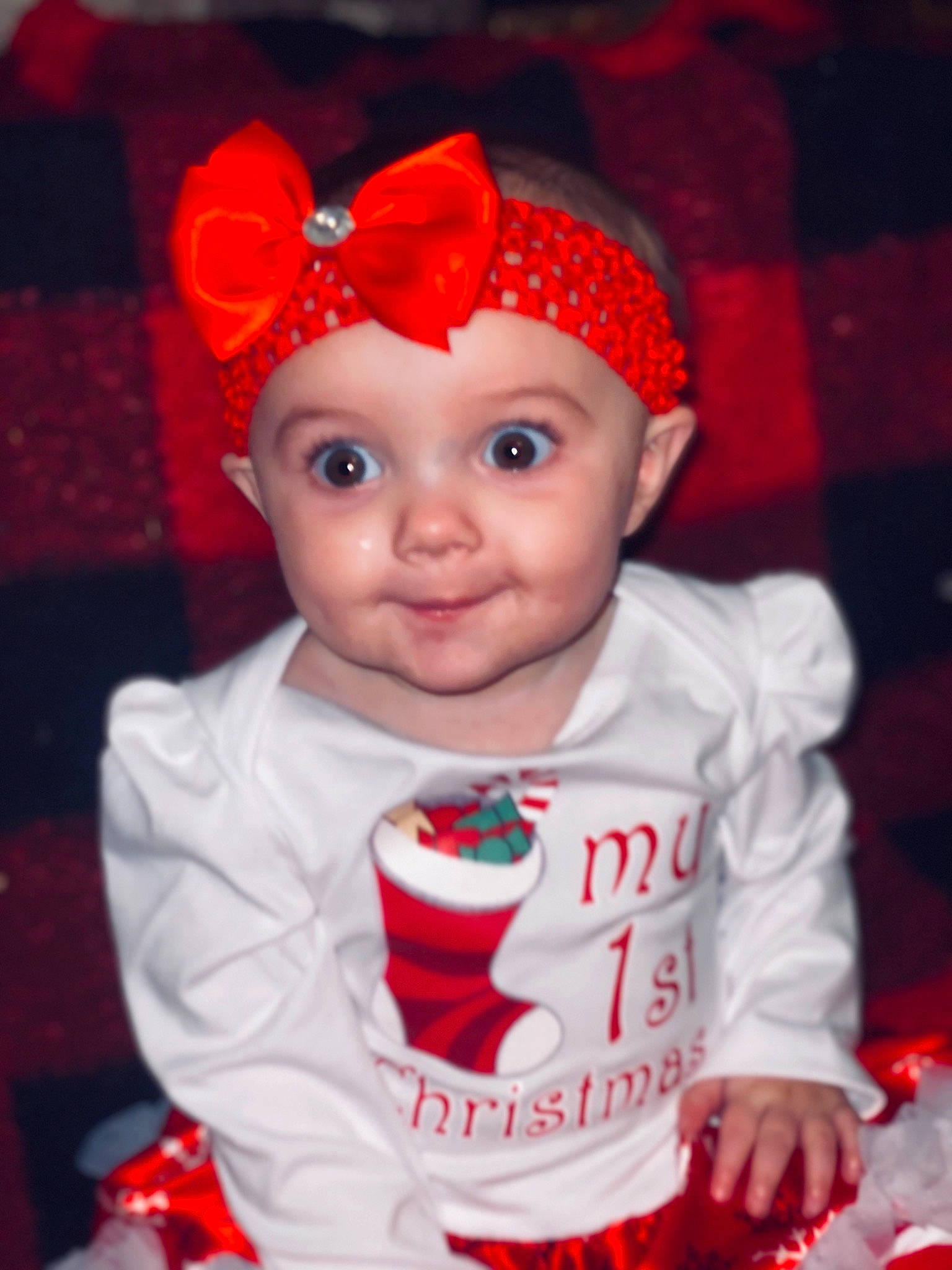 Kynleigh is registered to the contest to win money with this photo: baby, baby_toddler_clothing, child, christmas, costume, costume_accessory, ear, fashion_accessory, fictional_character, fun, hair_accessory, happy, head, headgear, person, red, sleeve, smile, toddler