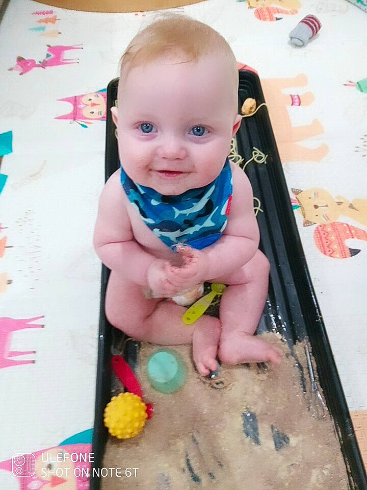 Ares joined the competition — help win amazing prizes! baby, baby_toddler_clothing, cheek, child, finger, fun, happy, nail, paint, pattern, person, pink, play, room, sitting, skin, smile, sock, textile, thumb