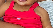 Mavie Ocean is registered to the contest to win money with this photo: arm, baby, bow, casual, child, closeup, cute, face, hand, happy, holding, human, indoor, parent, person, portrait, red_clothing, sitting, skin, smile