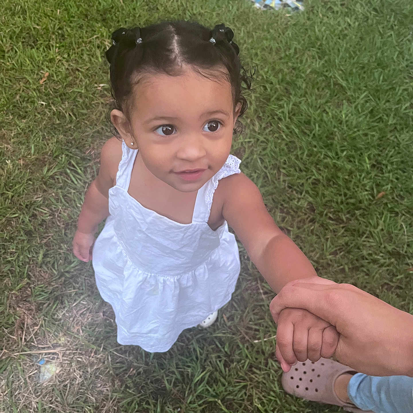 Solani is registered to the contest to win money with this photo: backyard, child, clothing, dress, face, female, footwear, girl, grass, head, lawn, nature, outdoors, park, person, photography, plant, portrait, sandal, yard