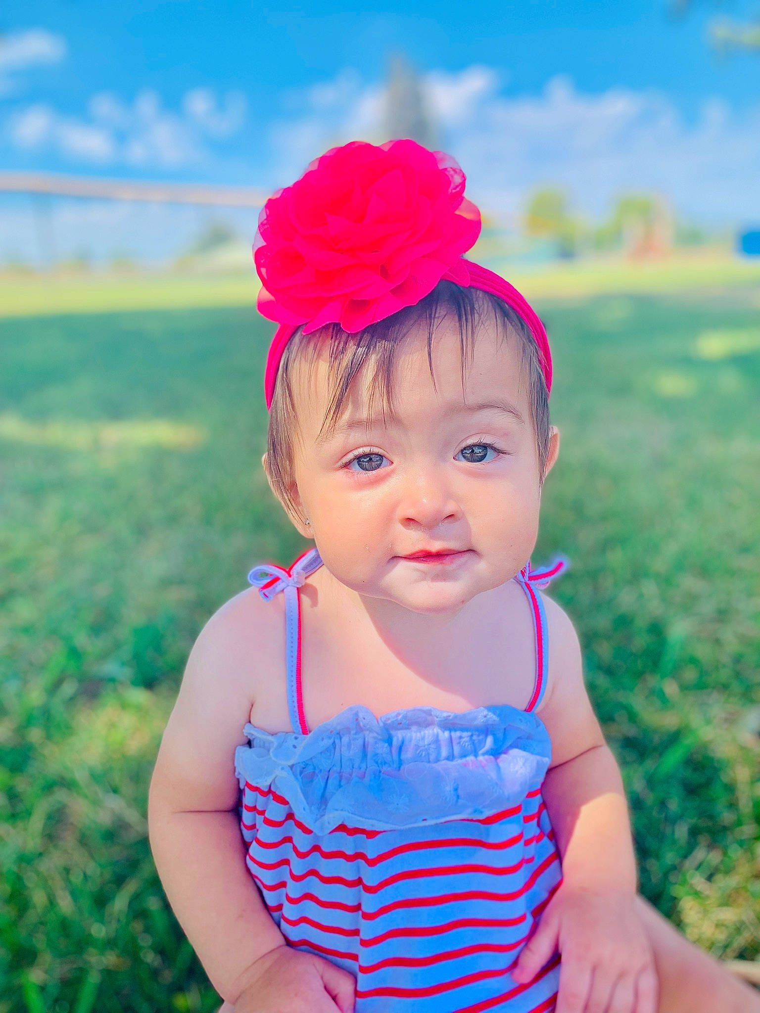 Mazikeen joined the competition — help win amazing prizes! baby, baby_toddler_clothing, beauty, child, child_model, clothing, grass, grassland, hair_accessory, happy, headband, headgear, meadow, people_in_nature, person, pink, product, skin, smile, summer