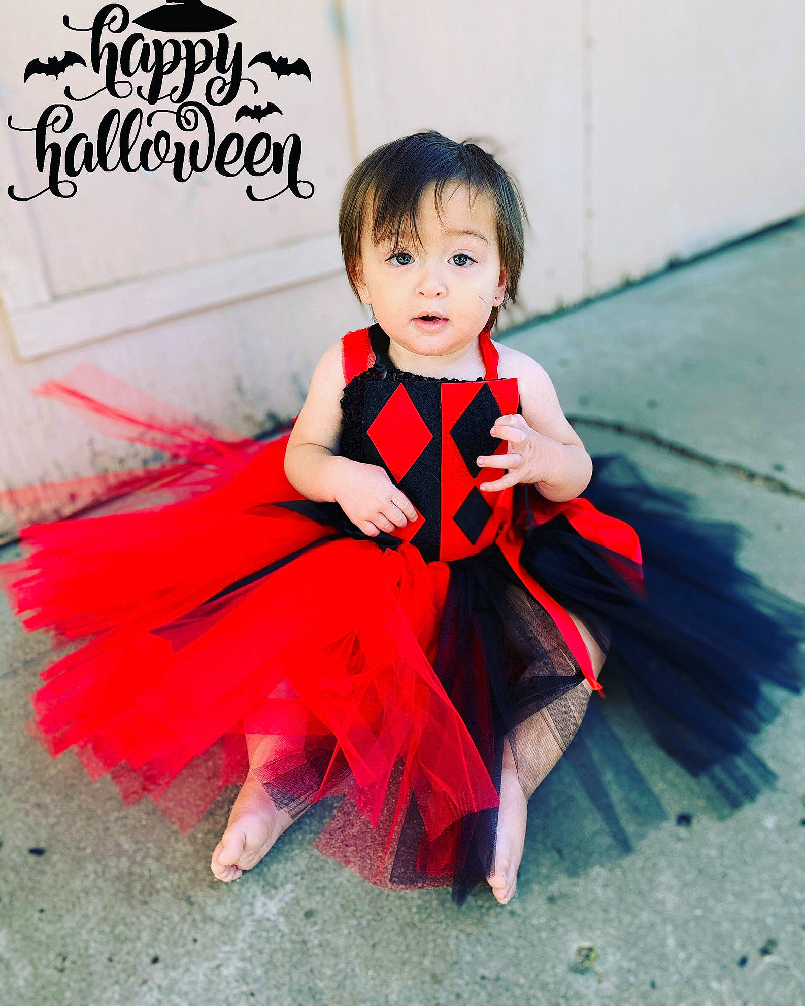 Mazikeen joined the competition — help win amazing prizes! baby, ballet_tutu, child, child_model, clothing, costume, dress, formal_wear, outerwear, person, pink, red, surprise, toddler, tuxedo