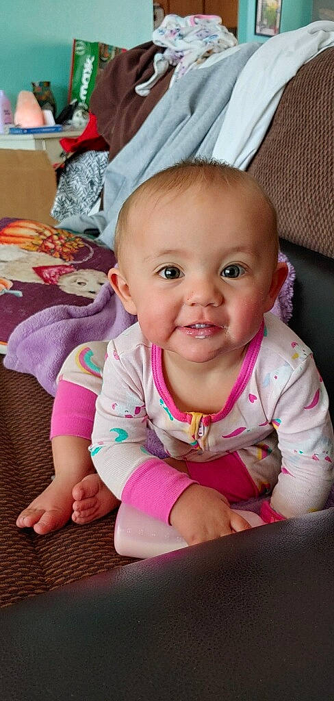 Oaklee is registered to the contest to win money with this photo: baby, baby_toddler_clothing, beauty, cheek, child, comfort, eyebrow, eyelash, finger, happy, iris, joy, lip, magenta, mouth, nose, person, pink, skin, sleeve