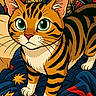 Roscoe is registered to the contest to win money with this photo: animal_art, artwork, background, bicycle_wheel, cartoon, cat, colorful, digital_art, ears, illustration, nose, orange_cat, pattern, striped_cat, stylized, toons, watermark, whiskers, white_paws, wide_eyes