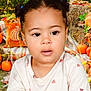 Gracie is registered to the contest to win money with this photo: toddler, child, face, portrait, pigtails, autumn, pumpkins, hay_bale, fall_decor, orange, greenery, outdoor, seasonal, cute, young_child, curious, clothing, heart_pattern, nature, festive