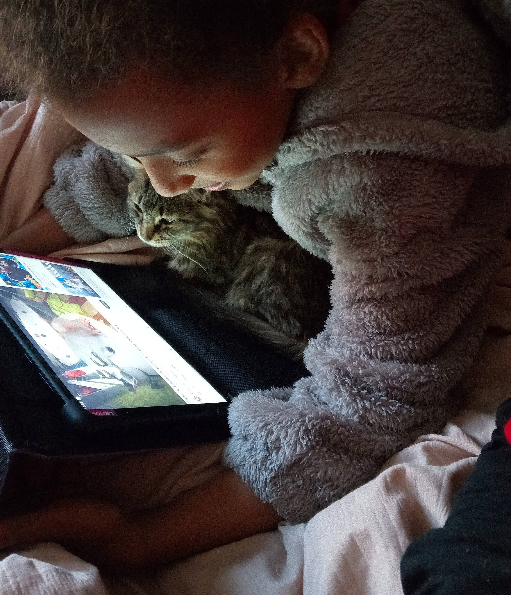 Love is registered to the contest to win money with this photo: child, comfort, computer, electronic_device, felidae, finger, fur, gadget, human_leg, lap, laptop, nail, netbook, office_equipment, person, personal_computer, reading, sitting, small_to_medium_sized_cats, typing