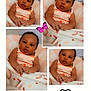 baby, infant, portrait, collage, blanket, cute, smiling, child, pink, butterfly, heart, clothing, indoor, face, hands, person, happy, soft_light, cozy, toddler
