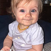 Maylynn joined the competition — help win amazing prizes! baby, infant, child, blue_eyes, smile, pacifier, necklace, amber_necklace, onesie, sitting, chubby_cheeks, hands, bedroom, dresser, mirror, flash_light, portrait, cute, clothing, skin